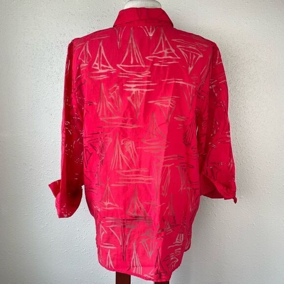 Alfred Dunner Red Sheer Button Down Shirt Size 14 EUC - Picture 6 of 7